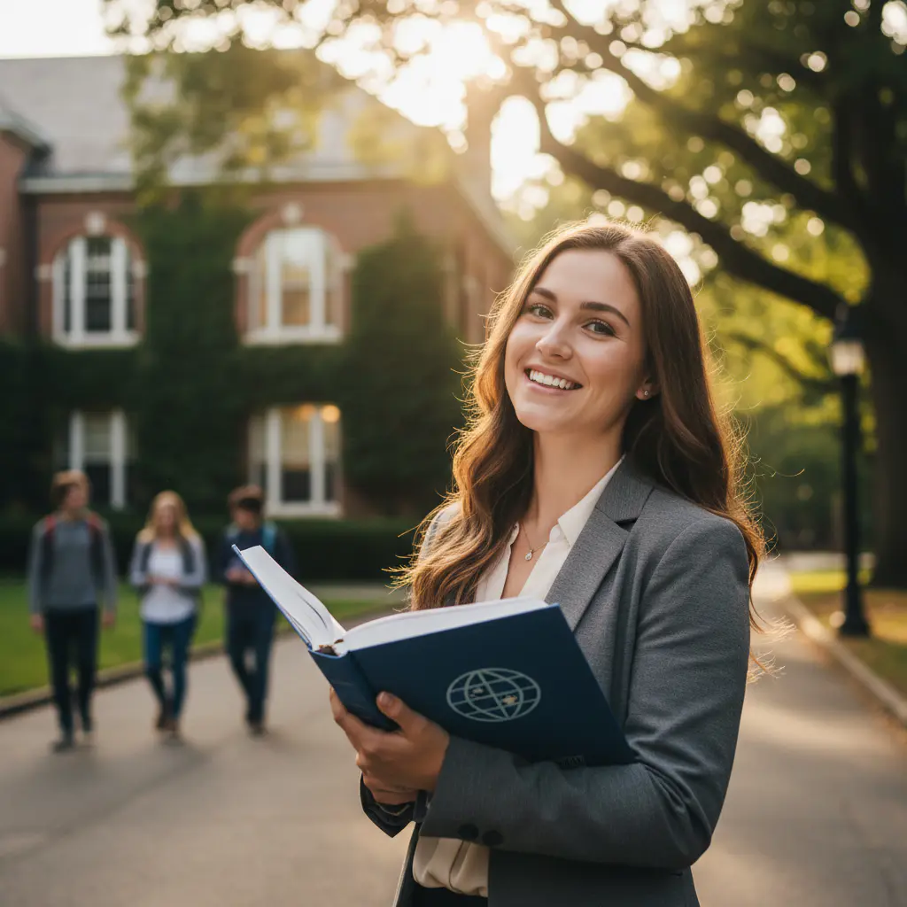 Confident student holding textbook